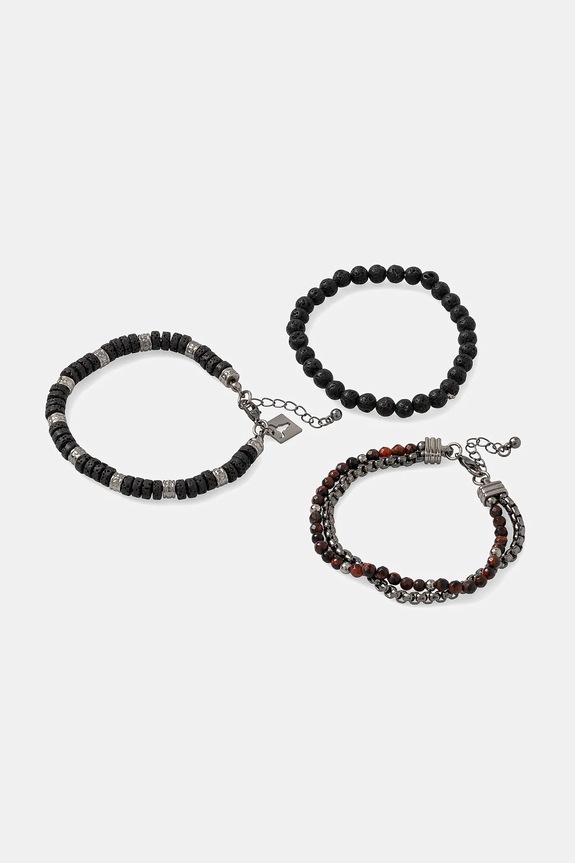Bransoletki męskie z kamieniami naturalnymi (3-pack) kolor czarny 3-pack czarny RS25-ABM902