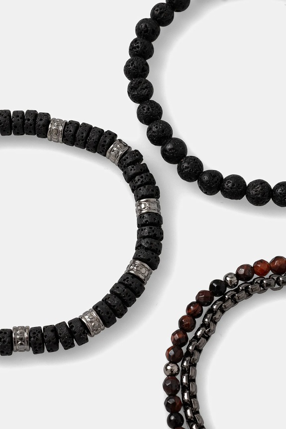 Bransoletki męskie z kamieniami naturalnymi (3-pack) kolor czarny RS25-ABM902 czarny RS25