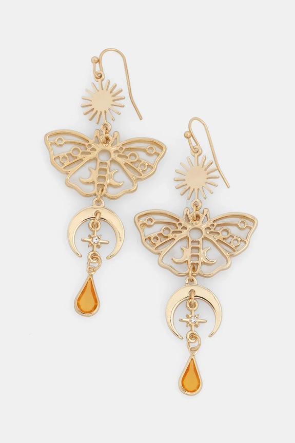 Kolczyki damskie z ozdobnymi zawieszkami kolor złoty złoty RS25-AUD304