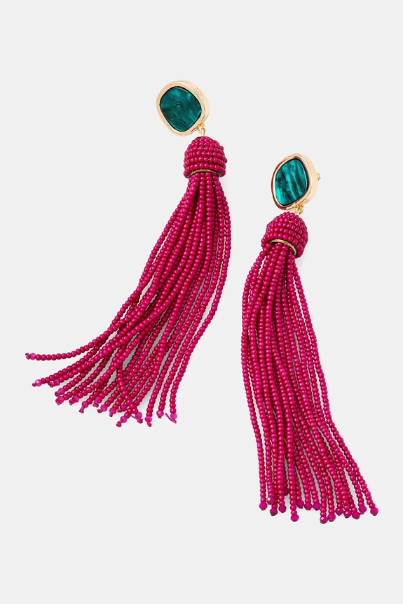 Náušnice dámské s ozdobnými třásněmi růžová barva růžová RS25-AUD902