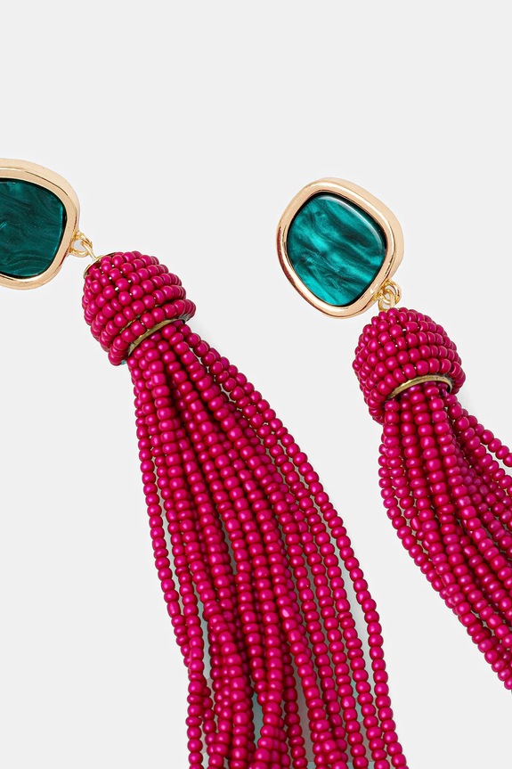 Náušnice dámské s ozdobnými třásněmi růžová barva RS25-AUD902 růžová RS25