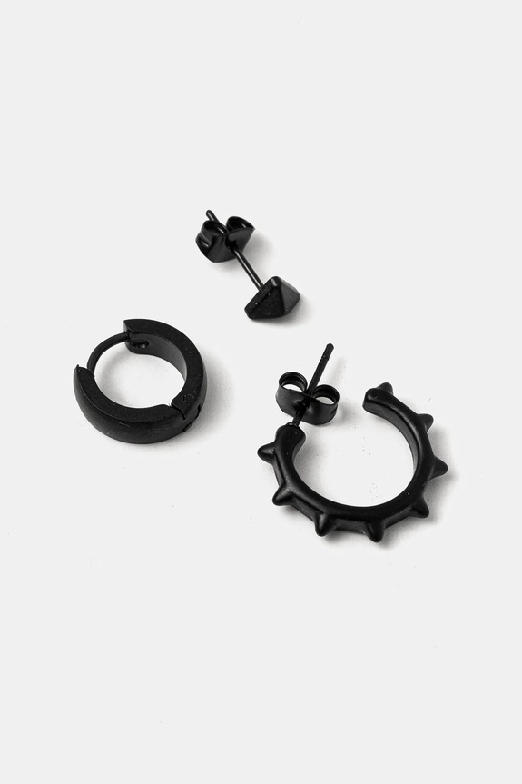 Kolczyki męskie ze stali nierdzewnej (3-pack) 3-pack czarny RS25-AUM500