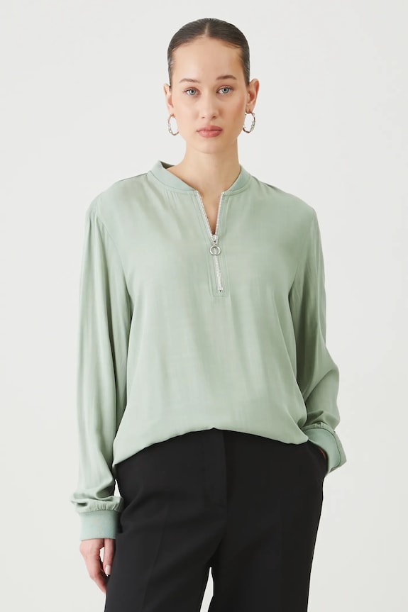 Bluzka damska regular z wiskozy kolor zielony casual zielony RS25-BDD031