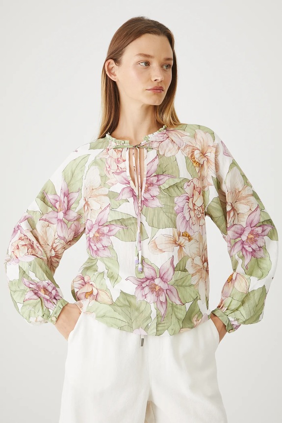 Bluzka damska regular w kwiaty kolor biały biały RS25-BDD909