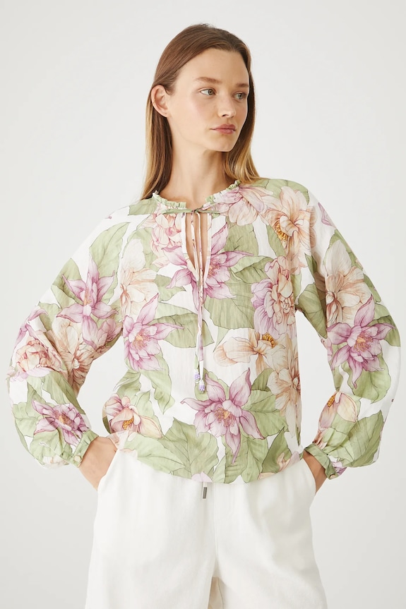 Bluzka damska regular w kwiaty kolor biały biały RS25-BDD909