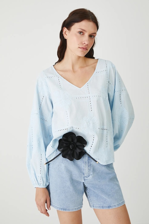 Medicine blúz pamutból hosszú kék RS25-BDDB00