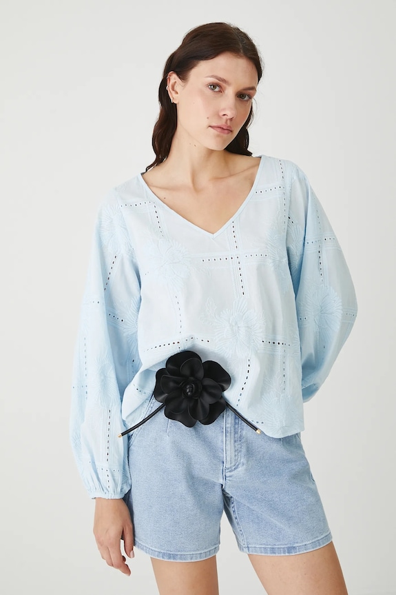 Medicine blúz pamutból hosszú kék RS25-BDDB00