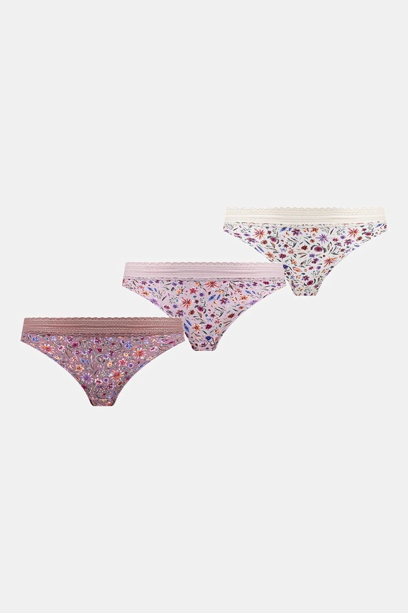 Figi bawełniane damskie briefs z elastanem w kwiaty (3-pack) kolor multicolor dzianina multicolor RS25.BID303