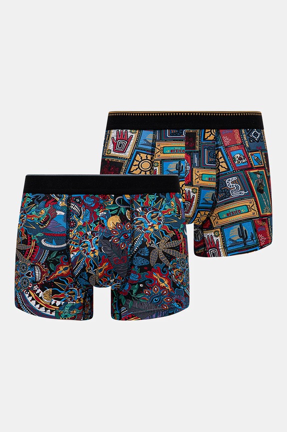 Bokserki bawełniane męskie z elastanem wzorzyste (2-pack) kolor multicolor dzianina multicolor RS25-BIM703