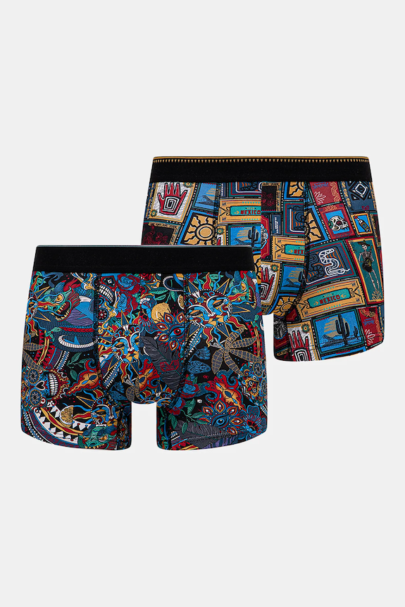 Bokserki bawełniane męskie z elastanem wzorzyste (2-pack) kolor multicolor dzianina multicolor RS25-BIM703