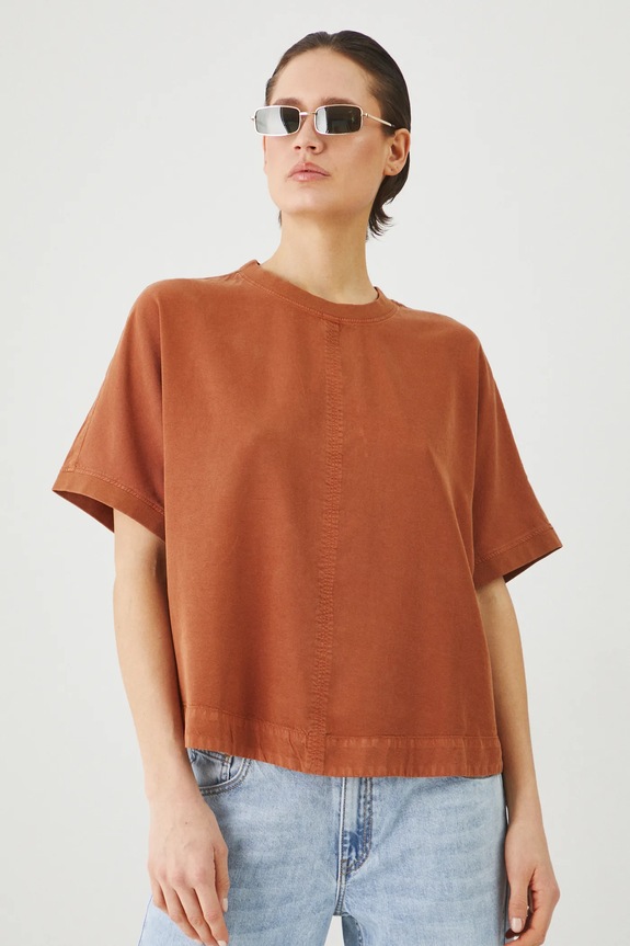 Blúzka z lyocellu hnedá farba hnedá RS25-BKD070