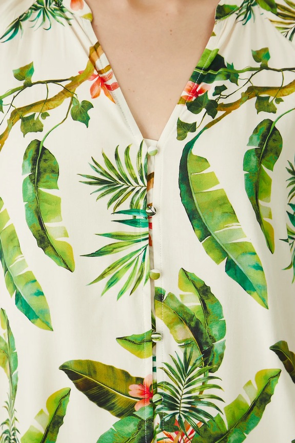 Bluzka damska z wiskozy wzorzysta kolor beżowy RS25-BKD0B0 beżowy