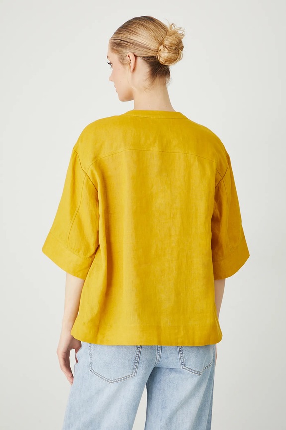Odzież Bluzka lniana damska gładka kolor żółty RS25-BKD901 żółty