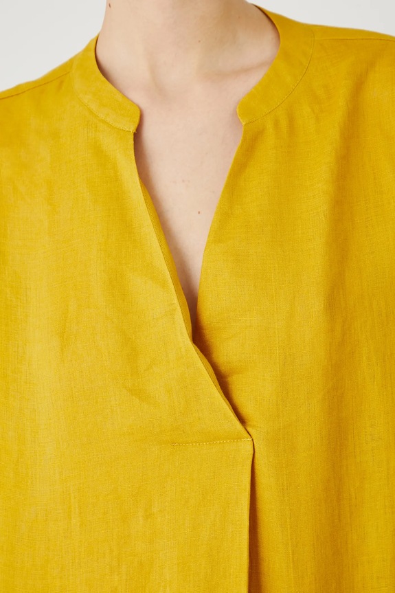 Bluzka lniana damska gładka kolor żółty RS25-BKD901 żółty