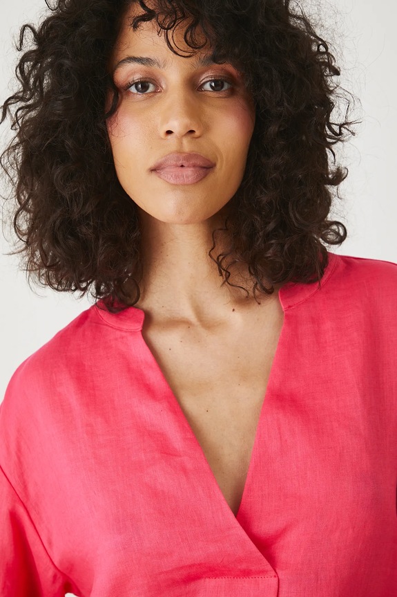 Ľanová blúzka hladké oranžová farba oranžová RS25-BKD901