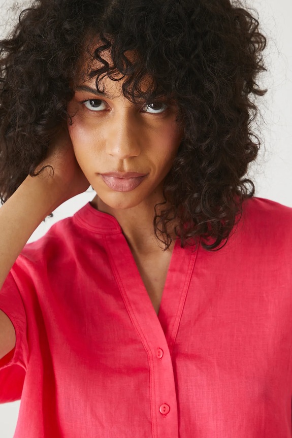 Bluzka lniana damska gładka kolor pomarańczowy pomarańczowy RS25-BKD904