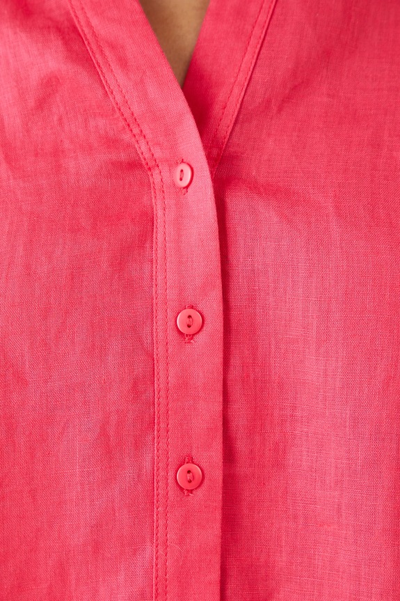 Bluzka lniana damska gładka kolor pomarańczowy RS25-BKD904 pomarańczowy