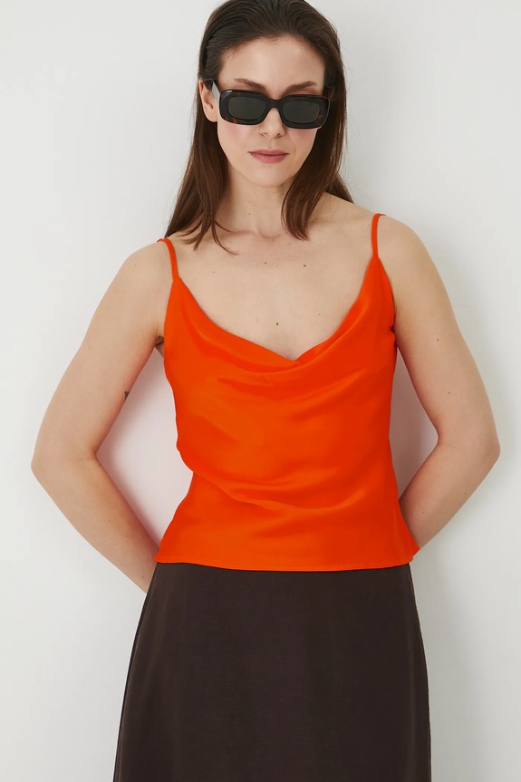 Bluzka damska z wiskozy kolor pomarańczowy szpic pomarańczowy RS25-BKD908