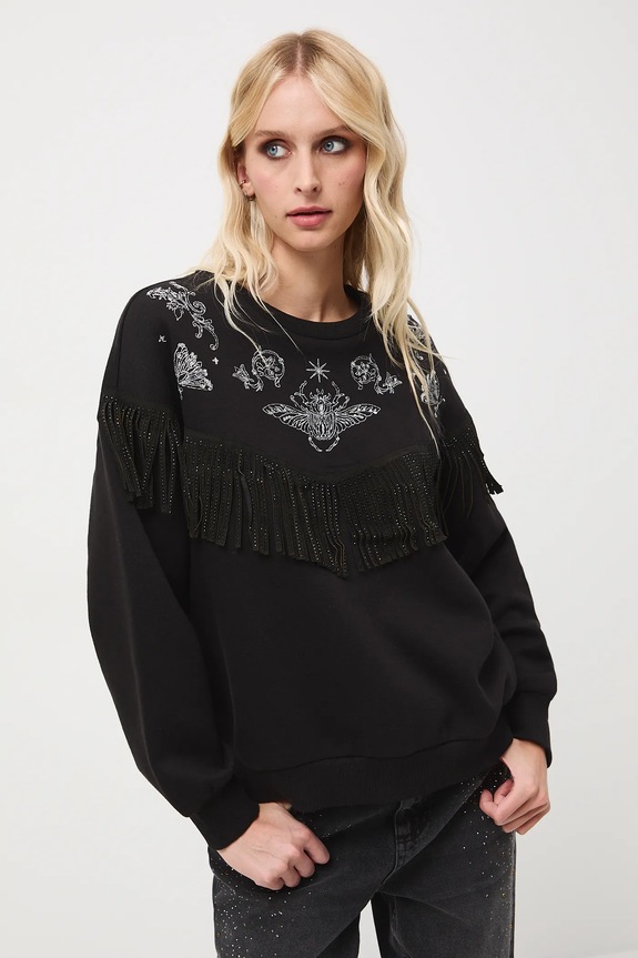 Bluza damska z ozdobną aplikacją aplikacja czarny RS25-BLD400