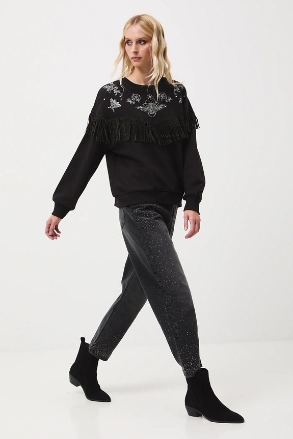 Bluza damska z ozdobną aplikacją RS25-BLD400 czarny RW25