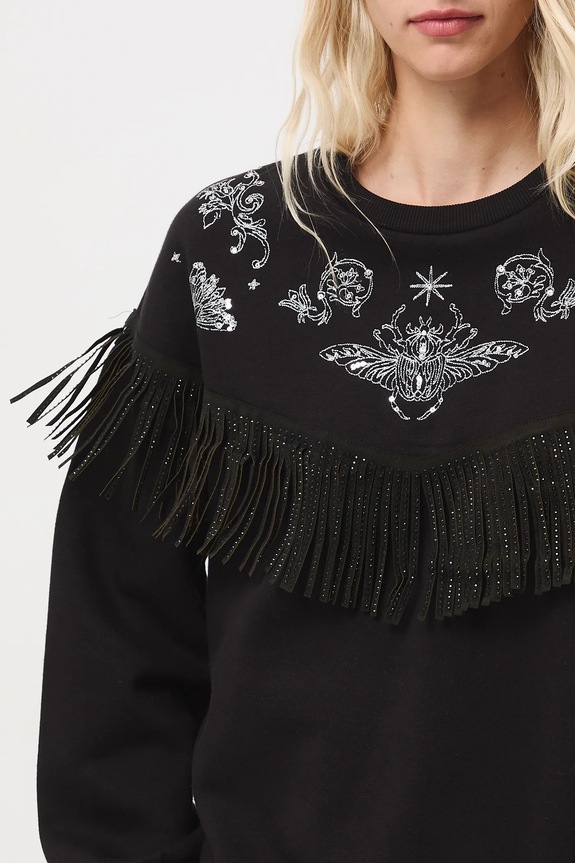 Bluza damska z ozdobną aplikacją czarny RS25-BLD400