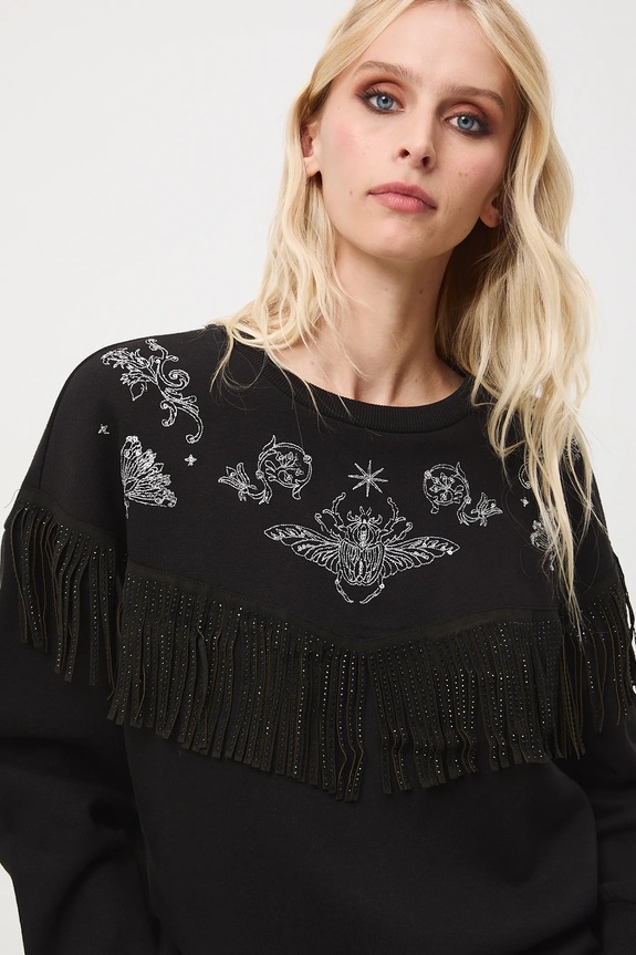 Bluza damska z ozdobną aplikacją RS25-BLD400 czarny