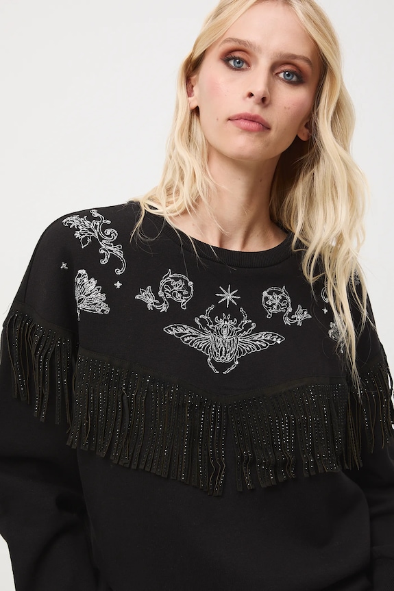 Bluza damska z ozdobną aplikacją RS25-BLD400 czarny