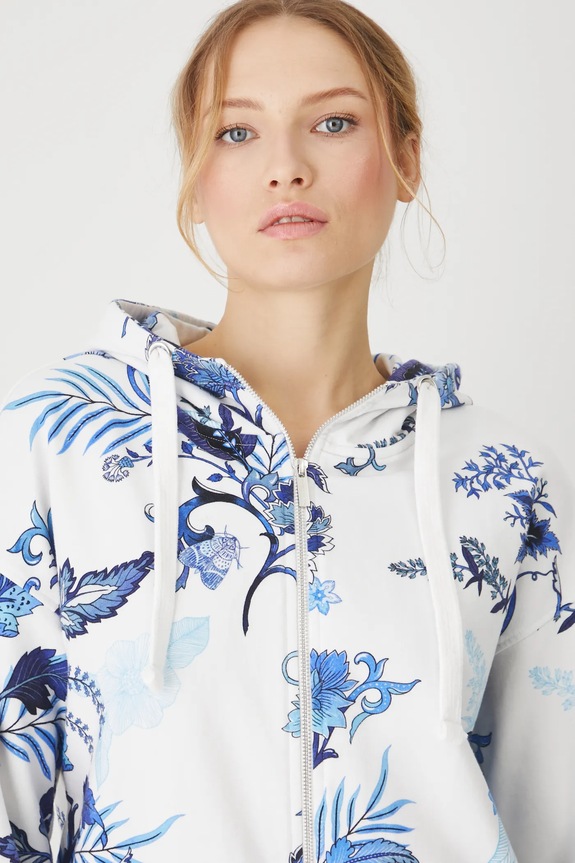 Bluza damska z kapturem wzorzysta kolor biały biały RS25-BLD701