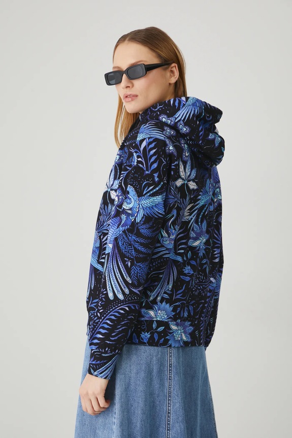 Odzież Bluza damska z kapturem wzorzysta kolor granatowy RS25-BLD701 granatowy