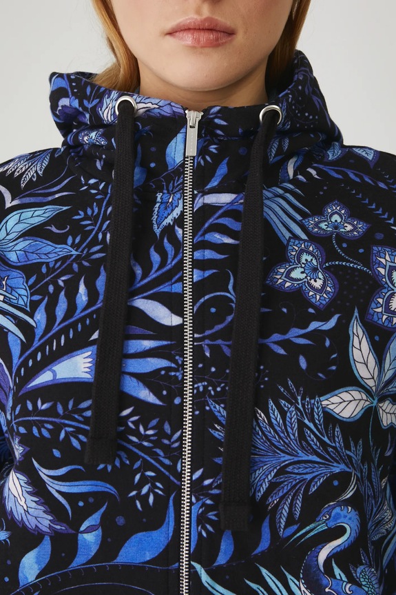 Mikina dámská s kapucí a vzorem tmavomodrá barva RS25-BLD701 námořnická modř