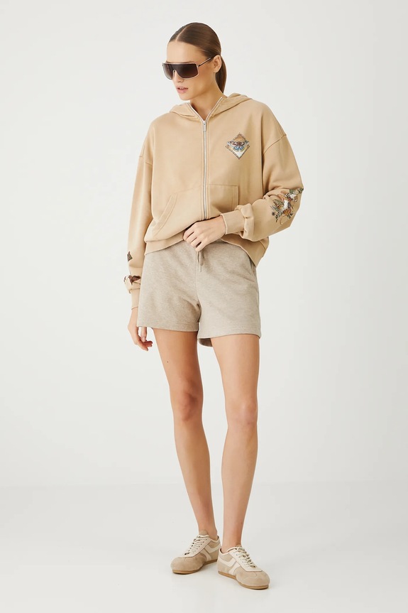 Bluza bawełniana damska z nadrukami kolor beżowy bawełna beżowy RS25.BLD801