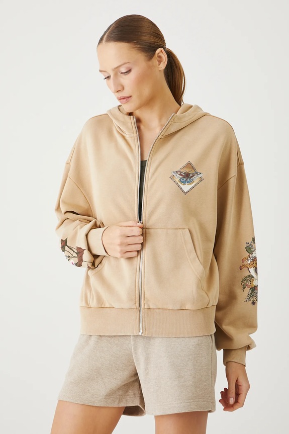 Odzież Bluza bawełniana damska z nadrukami kolor beżowy RS25.BLD801 beżowy