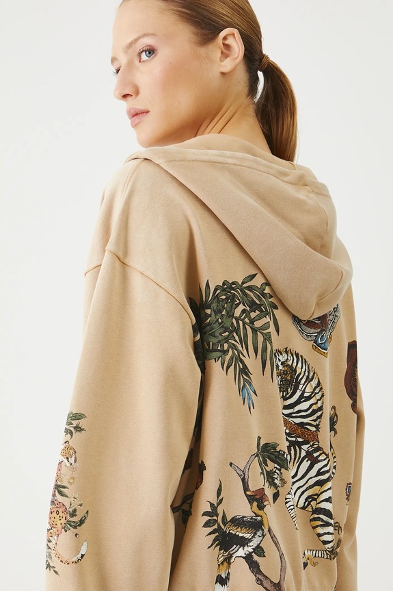 Bluza bawełniana damska z nadrukami kolor beżowy beżowy RS25.BLD801