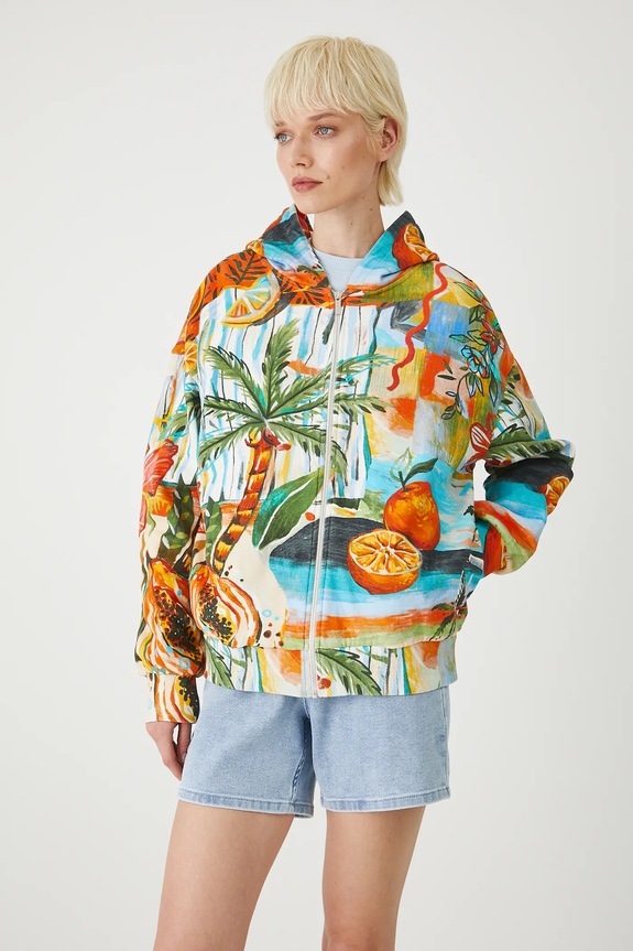 Bavlnená mikina s kapucňou so vzorom s kapucňou viacfarebná RS25-BLDB03