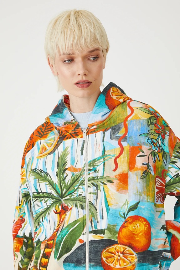 Bavlnená mikina s kapucňou so vzorom viacfarebná RS25-BLDB03