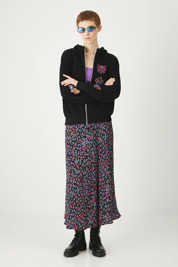 Odzież Bluza bawełniana damska z kapturem z nadrukiem i aplikacją RS25-BLDC00 czarny