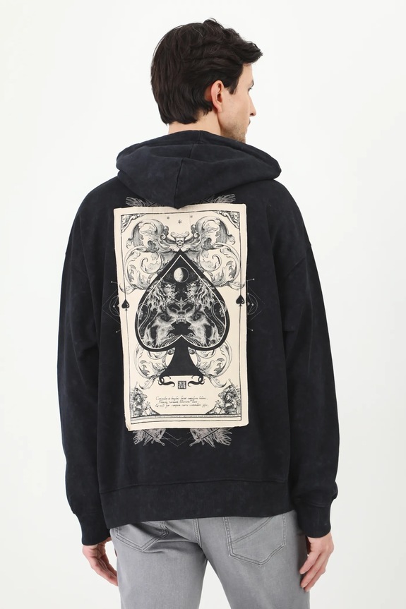 Bluza bawełniana męska z nadrukiem i aplikacją kolor czarny bawełna czarny RS25.BLM401