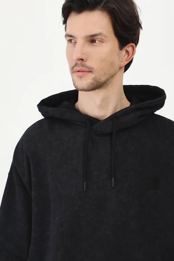 Bluza bawełniana męska z nadrukiem i aplikacją kolor czarny czarny RS25.BLM401