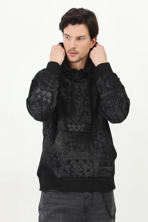 Bluza męska z kapturem wzorzysta kolor czarny RS25-BLM403 czarny RS25
