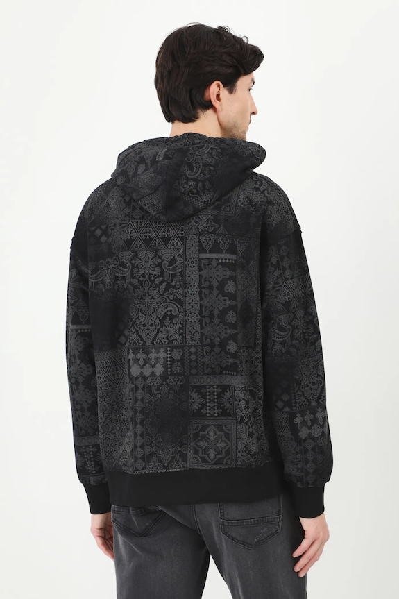Odzież Bluza męska z kapturem wzorzysta kolor czarny RS25-BLM403 czarny