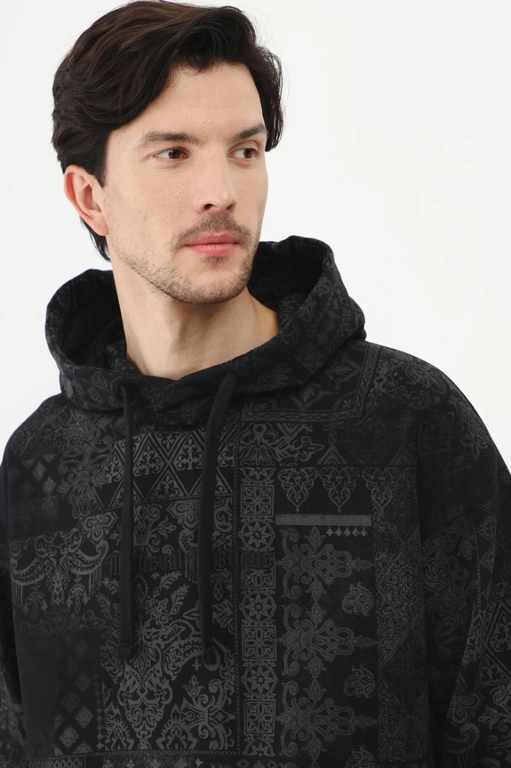 Bluza męska z kapturem wzorzysta kolor czarny czarny RS25-BLM403