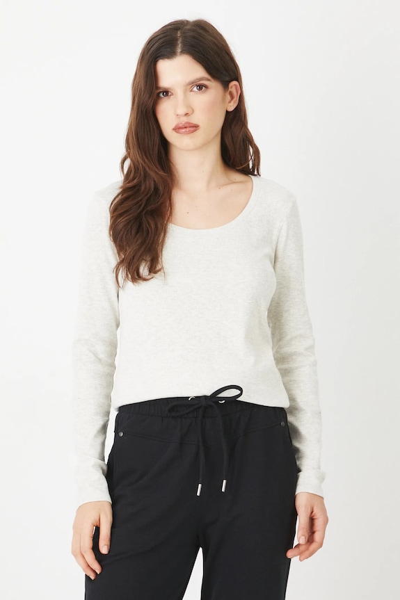 Longsleeve damski prążkowany z modalem kolor beżowy melanż beżowy RS25.BUD010
