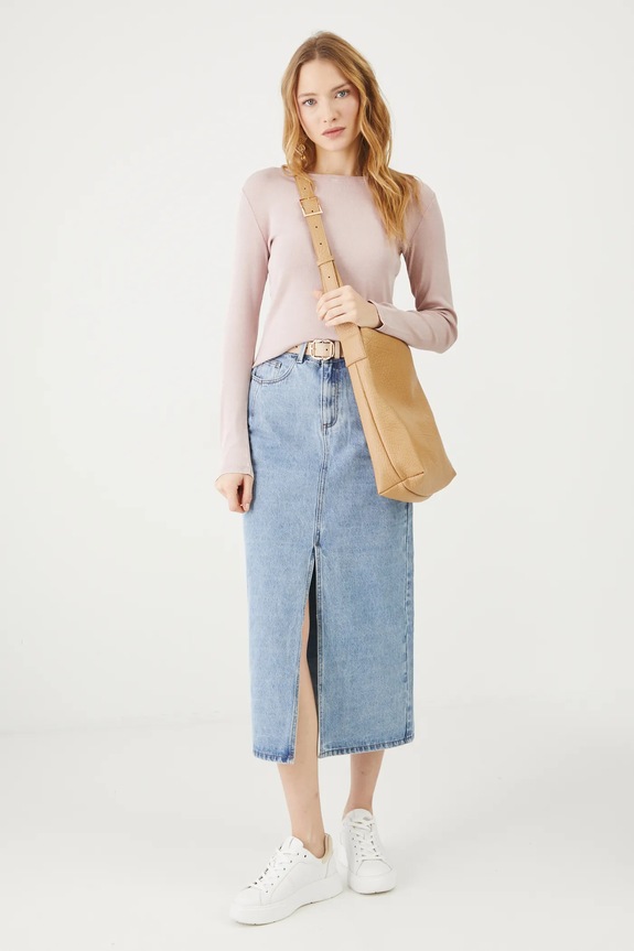 Longsleeve bawełniany damski z elastanem prążkowany kolor różowy RS25.BUD040 różowy RS25