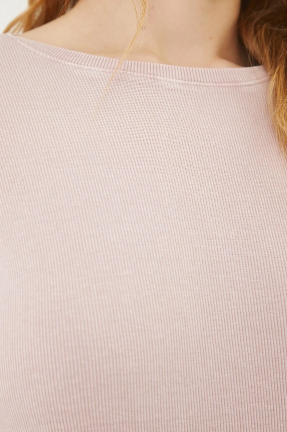 Longsleeve bawełniany damski z elastanem prążkowany kolor różowy RS25.BUD040 różowy