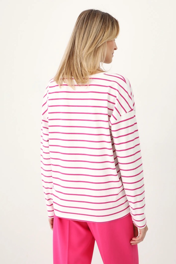 Oblečení Bavlněné tričko s dlouhým rukávem dámské s elastanem a proužky bílá barva RS25-BUD050 bílá