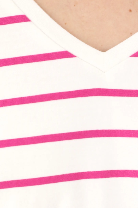 Bavlněné tričko s dlouhým rukávem dámské s elastanem a proužky bílá barva RS25-BUD050