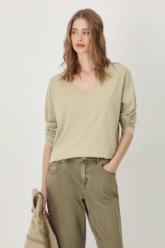 Longsleeve bawełniany damski z elastanem gładki kolor zielony z elastanem zielony RS25-BUD050