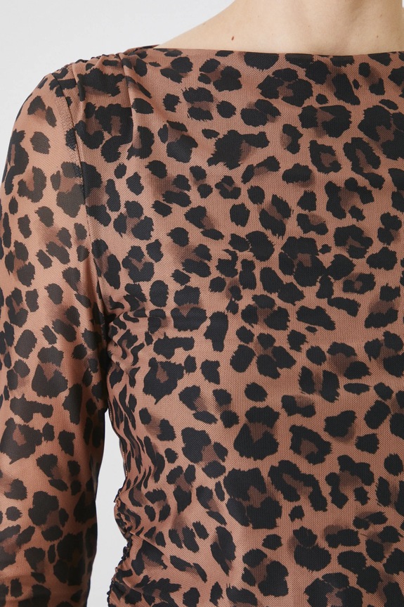Tričko s dlouhým rukávem s leopardím vzorem hnědá barva RS25-BUD100 hnědá