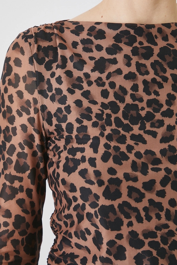 Tričko s dlouhým rukávem s leopardím vzorem hnědá barva RS25-BUD100 hnědá