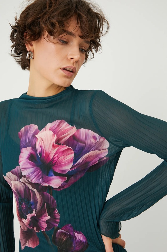 Longsleeve damski z nadrukiem kolor turkusowy turkusowy RS25.BUD300